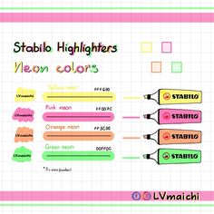 an image of a computer screen showing the colors and symbols for stabibo highlighters