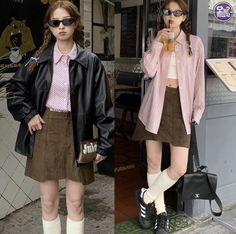 Autumn Outfits Corduroy, Fall Outfits Japanese, Autumn Outfits Japanese, Korean Corduroy Jacket, Harajuku Style Mini Skirt For Fall, Cos Outfit, Outfit Inspo Casual