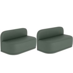 two green couches sitting next to each other