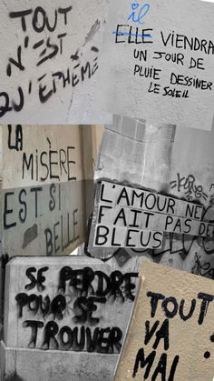 some graffiti written on the side of a building and another sign that says, tout de trouver