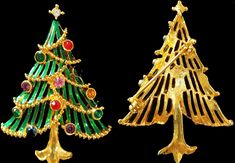 "EASY LAYAWAY IS AVAILABLE A vintage Christmas tree gold tone pin decorated with Christmas ornaments out of multi-colored sparkling rhinestones. A twinkling clear rhinestone in the star at the top. The Christmas tree measures 2-1/4\" high and 1-1/2 \" wide. There are 11 sparkling \"ornaments\" on the tree with a gold tone garlands draped around the tree. So festive and holiday looking! Although the jewelry item looks large in the photos, please remember that jewelry photos are enlarged so the de Green Christmas Brooches For Gifts, Green Christmas Brooches As Gifts, Vintage Gold Jewelry For Christmas, Vintage Gold Jewelry For Holidays, Christmas Brooch Jewelry Gift, Christmas Gift Brooch Jewelry, Christmas Gift Jewelry Brooch, Gold Christmas Brooches For Formal Wear, Holiday Gift Brooch Pins