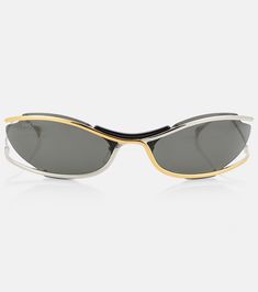 Oval sunglasses in gold - Gucci | Mytheresa Gucci Shop, Designer Shades, Oval Sunglasses, Gucci Accessories, Gold Sunglasses, Silver Frame, Sunglasses Accessories, Round Sunglasses, Metal Frame