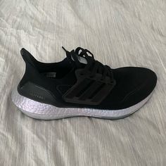 Brand New! My Boyfriend Bought Me These And They Were Too Small. Unfortunately He Bought Them In Advance And I Was Unable To Return Them. Only Worn To Try On. The Sole Looks Silver In The Photos But It Has An Iridescent Shine. Luxury Adidas Black High-top Sneakers, Grey And Black Adidas Ultraboost, Adidas Ultra Boost 21, Ultra Boost 21, Shoes Adidas, Adidas Ultra Boost, Ultra Boost, Adidas Black, My Boyfriend