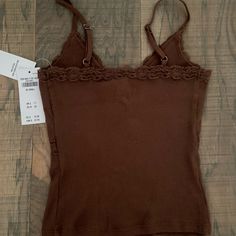 New With Tags! Brown Cami Top, Pink Lace Cami, Brown Short Sleeve Y2k Top, Brown Y2k Long Sleeve Tops, Poshmark Clothes, Brown Sleeveless Y2k Top, Brown Lacy Tank Top, Brown Tank Top, Clothes Y2k