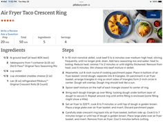 the recipe for air fryer taco crescent rings is shown in an email form