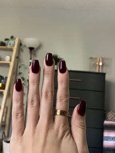 Dark Wine Nails Short, Mahogany Nails Acrylic, Wine Red Acrylic Nails Coffin Short, Deep Red Coffin Nails, Burgundy Nails Medium Length, Dark Round Nails, Dark Engagement Nails, Dark Red Dip Powder Nails, Dark Red Gel Nails Short