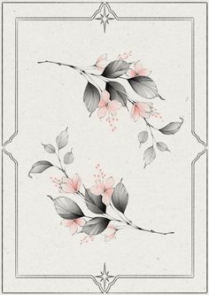 an artistic floral design with pink flowers and leaves