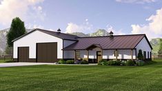 this is an artist's rendering of a barn style home in the country side