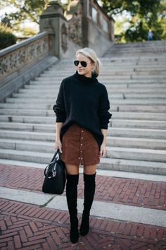 Sweater Skirt Outfit, Over The Knee Boot Outfit, Fall Boots Outfit, Winter Boots Outfits, Knee Boots Outfit, Winter Skirt Outfit