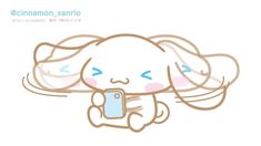 a drawing of a girl holding a cell phone with the caption'cinnamon sanrio '