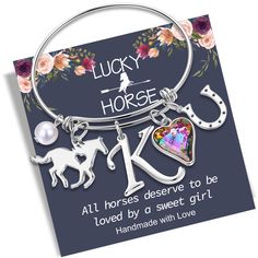 PRICES MAY VARY. ♘Material♘ The horse charm bracelet is made of high quality 316L stainless steel, nickel-free, lead-free, cadmium-free and hypoallergenic. High polished and oxidation resistant, bright and shinny, never rust or get tarnished. ♘Size♘ Horse gifts for girls bracelet inner diameter is 2.5 inch, 0.7" x0.7" horse charm. Horse jewelry is adjustable and fits any size wrist, smooth edges comfort to daily wear. ♘180-Day Guarantee♘We offer a hassle-free 180-DAY money-back guarantee, to ensure your complete satisfaction. To get in touch, email or chat with us - a member of our team will be happy to help you. Your happiness is our number one priority. ♘Horse Bracelet♘The horse symbolizes vitality, nobility, power and grace. Horse bracelet for girls with hearts, letters, horseshoes, pea Teen Girl Birthday Gifts, Horse Charm Bracelet, Horseshoe Bracelet, Charm Bracelets For Girls, Girls Bracelet, Bracelet For Girls, Horse Bracelet, Pearl Charm Bracelet, Horse Jewelry