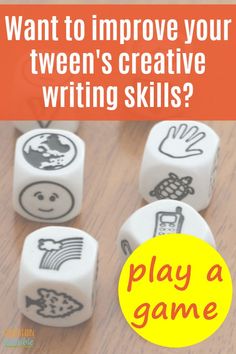 My tweens struggle to think of things to write about, so I regularly try to strengthen their story building skills. Instead of forcing them to practice by writing multiple stories, we play this game which allows them to think on their feet and get better at telling stories quickly. Rory's Story Cubes are the perfect addition to your middle school language arts lessons. We love playing by passing the story around. #languagearts #middleschool #gamesforlearning Things To Write About, Things To Write, Story Cubes, Writing Games, Story Building