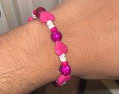 pink and white beaded bracelet with hearts Heart Bracelet, Pink Heart, Jewelry Bracelets, Bracelet, Beaded Bracelets, Bathing Beauties, Accessory Gift, Electronic Accessories, Purses And Bags