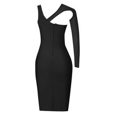 Our Style No.PZC202190%Polyester. 10%SpandexMade in ChinaVery StretchyGentle Dry Clean Only Fitted One Shoulder Elastane Bodycon Dress, Fitted One-shoulder Elastane Bodycon Dress, Black One-shoulder Bodycon Dress, Black One-shoulder Elastane Bodycon Dress, One-shoulder Black Elastane Bodycon Dress, Black Elastane Bodycon Dress For Party, Black Stretch Bandage Dress Knee-length, Black Stretch Knee-length Bandage Dress, Party Bodycon Bandage Dress