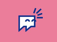 a speech bubble with an emoticive face drawn on it's side in blue and pink