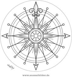 a black and white drawing of a compass