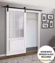 Sturdy  Barn Door with Frosted Glass | Solid Panel Interior Doors | Buy Doors Online Frosted Glass Barn Door, White Barn Door, European Doors, Panel Interior Doors, Soft Opening, Glass Barn Doors, Double Barn Doors, Sliding Barn Door Hardware, Door Stops