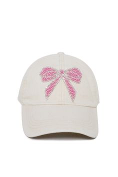 Add some sparkle to your style with our Pearl and Crystal Bow Cap! The combination of pearls and crystals creates a breathtaking bow that is securely adhered into the 100% cotton hat. Plus, the back slide buckle allows for easy adjustment. A show-stopping accessory for any outfit! Pink Adjustable Ribbon Hat, Adjustable Pink Hat With Ribbon, Pink Adjustable Hat With Ribbon, Beaded Pouch, Cotton Hat, Makeup Pouch, Scarf Jewelry, Pouch Bag, Ring Bracelet