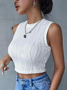 Sleeveless Rib Knit Tank Top - AnotherChill Crop Top Blanco, Rib Knit Tank Top, High Street Style, Slim Tank Top, Mock Neck Crop Top, Slim Fit Crop Top, High Street Fashion, Tank Top Women, Crop Top Dress