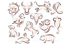 the chinese zodiac symbols and their meanings are drawn in red ink on a white background