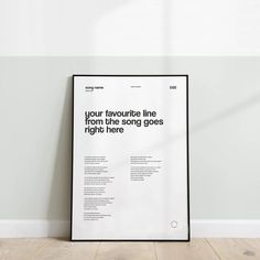 a black and white poster with the words your favorite line from the song goes right here