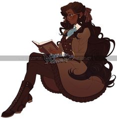 a woman sitting down reading a book while wearing boots and holding an open book in her hand