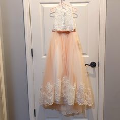 Abaowedding Flower Girl Dress. Size 4-5, Although It Seems To Run Big. White With A Burnt Orange/Brown Color Bow With Peach Undertones Under The Bottom. Orange Brown Color, Purple Dresses Formal, Davids Bridal Bridesmaid, Sleeveless Lace Dress, Ballerina Dress, Girls Formal Dresses, Bridesmaid Dress Sizes, Davids Bridal Dresses, Wedding Flower Girl