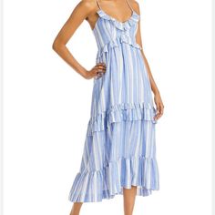 Cinq A Sept Addy Dress In Chambray Blue And White. Size 6. Nwt. 56% Acetate, 22% Viscole, 22% Cotton. Chic Blue Tiered Sundress, Blue Tiered Dresses For Daywear, Chic Light Blue Midi Dress For Beach, Chic Light Blue Midi Dress For The Beach, Blue Tiered Summer Midi Dress, Blue Tiered Maxi Dress For Daywear, Blue Tiered Midi Dress For Daywear, Chic Blue Midi Dress For Daytime, Chic Tiered Daytime Dress