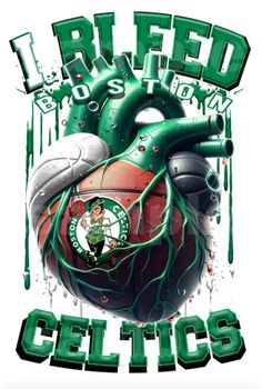 a heart shaped basketball with the words boston celtics in green and white letters on it