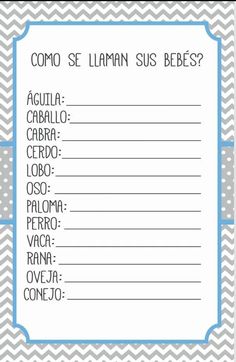 a blue and gray chevroned pattern with the words, como se llama sus bebes?