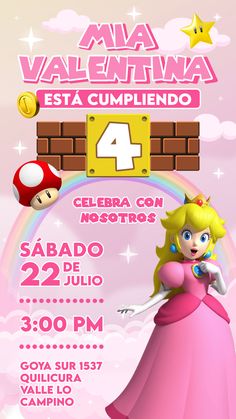 mario and princess peach birthday party poster