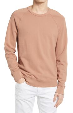 Cotton construnction ensures breathable comfort in this crewneck sweatshirt with raglan sleeves and ribbing at the collar, cuffs and hem. 28" length (size Medium) Crewneck Ribbed cuffs and hem 100% cotton Machine wash, tumble dry Made in the USA Men's Clothing Sweatshirt Style, Hem Style, Crewneck Sweater, Raglan Sleeve, Crew Neck Sweater, Men's Clothing, Crewneck Sweatshirt, Crew Neck Sweatshirt, Nordstrom