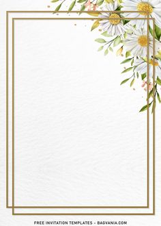 a white and gold frame with daisies in the center on a watercolor paper background