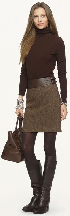 @roressclothes clothing ideas #women fashion Ralph Lauren Black Label - Leather-Trimmed Kieron Skirt Skirt With Tights And Boots, Cheltenham Races, Ralph Lauren Black Label, Skirts With Boots, Tights And Boots, Work Attire, Outfit Casual, Work Fashion