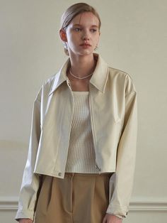 Composition : POLYESTER 60% POLYURETHANE 40%Color : Light BeigeCountry of Origin : Republic of Korea Classic Beige Leather Jacket With Long Sleeves, Spring Beige Cropped Jacket With Long Sleeves, Spring Beige Cropped Jacket, Spring Beige Leather Jacket With Pockets, Classic Beige Collared Cropped Jacket, Beige Classic Collared Cropped Jacket, Khaki Long Sleeve Leather Jacket For Spring, Beige Collared Classic Cropped Jacket, Beige Cropped Jacket With Lapel Collar