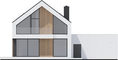 an architectural rendering of a house with wood and white sidings on the front side