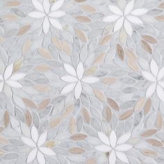 a white and brown flower pattern on a marble wallpaper design with leaves in the center