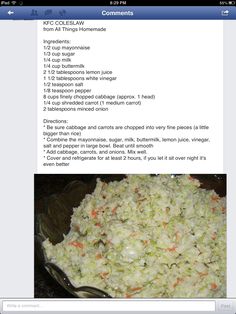 an image of a facebook page with food on it and the caption that reads help recipe cooking kfc coleslaw