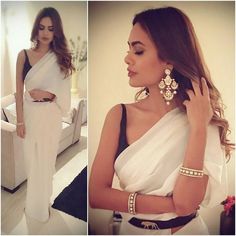 Saree With Black Blouse, Esha Gupta, Indian Sari Dress, Diwali Party, Modern Saree, Indian Saree Blouse, Desi Clothes, Indian Bridal Outfits