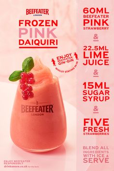 the flyer for beeffater london's frozen pink daiquir is shown