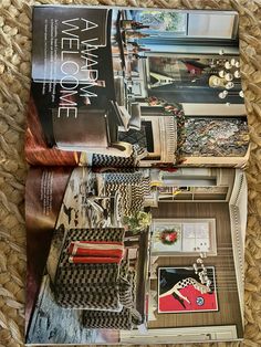 the inside of a magazine with many different items on it