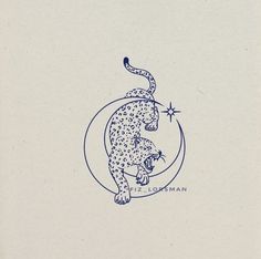 a drawing of a cheetah sitting on top of a crescent with the moon and stars above it