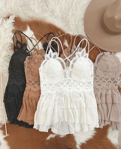 Lace Ruffle Cami Top V-neck, Adjustable Crossback Spaghetti Straps. fit: true to size What To Wear To A Koe Wetzel Concert, Country Tops For Women, What To Wear For My Birthday, Country Crop Tops, Western Clothing For Women, Cute Western Tops, Cute Country Concert Outfits Summer, Womens Country Outfits, Girly Country Outfits