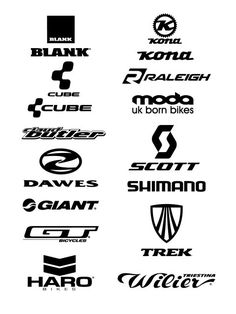 many different logos are shown in black and white, with the words on each side