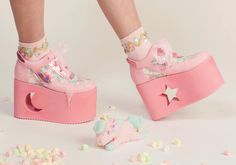 YRU x Little Twin Stars Ballet Platforms: Lace Ballet Platforms, Yru Shoes, Shifting Closet, Goth Shoes, Pastel Goth Fashion, Kawaii Shoes, Pastel Fashion, Aesthetic Shoes, Twin Stars