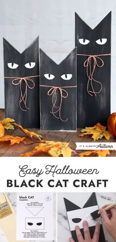 easy diy halloween black cat craft for kids to make with paper and string on the outside