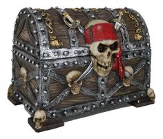 a pirate chest with skull and crossbones on the front is shown in this image