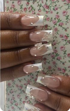 Graduation Nails, Girly Acrylic Nails, French Tip Acrylic Nails, French Acrylic Nails, Acrylic Nails Coffin Pink, Long Square Acrylic Nails, Bling Acrylic Nails, Acrylic Nails Coffin Short