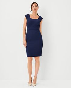 Elevate your wardrobe with the Ann Taylor Scoop Neck Sheath Dress, designed specifically for a curvy fit. This elegant piece in Pure Sapphire is perfect for transitioning seamlessly from day to night.

- Size: 00 (Regular fit for adults)
- Color: Pure Sapphire
- Material: 66% Polyester, 28% Rayon, 6% Spandex
- Gender: Female
- Features: Scoop neck, cap sleeves, hidden back zipper with hook-and-eye closure, back vent
- Length: 24 inches from natural waist
- Care Instructions: Machine washable

Cr Fit And Flare Dress Outfit, Flare Dress Outfit, Female Features, Black Party Dresses, Taylor Dress, Silk Midi Dress, Printed Shift Dress, Feminine Dress, Cocktail Dress Lace