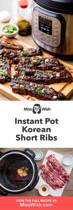 the instant pot korean short ribs recipe in front of an instant pot